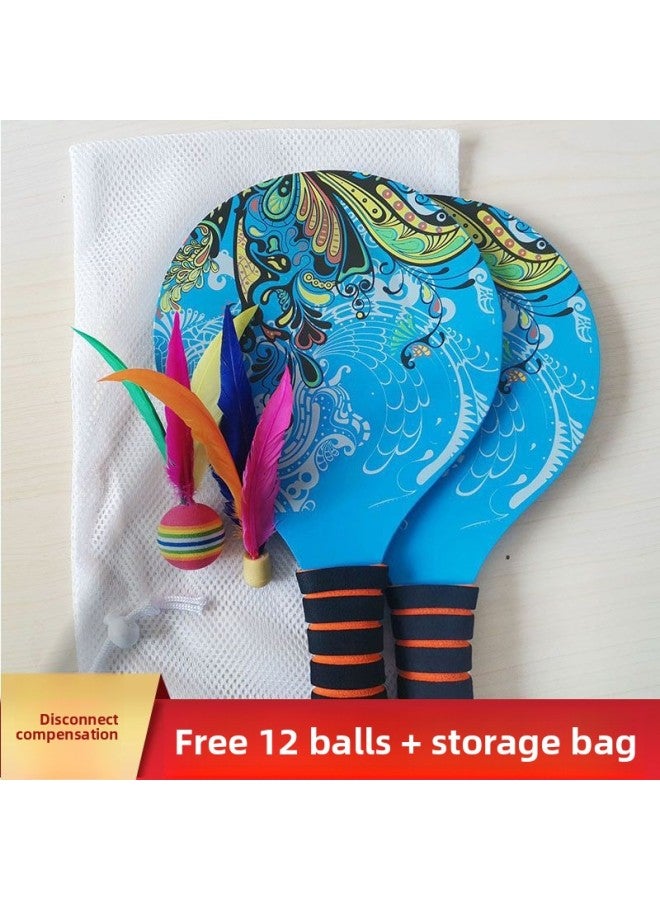 The Board Badminton Ball Suit Plus Thick Board Badminton Racket Suit To Send 12 Balls Three Hairs Ball Winter Indoor Sports Fitness-Color:Blue Phoenix Set (6 Big Balls + Bag)