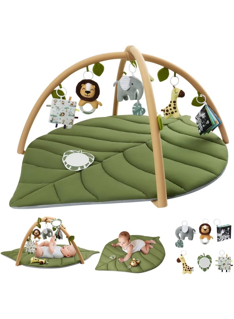 XICEN Baby Gym Play Mat, Large Activity Playmat with Detachable Toys, Leaf Shaped Tummy Time Mat, Activity Center for Infants, Promote Motor Skills & Sensory Development - Image 1