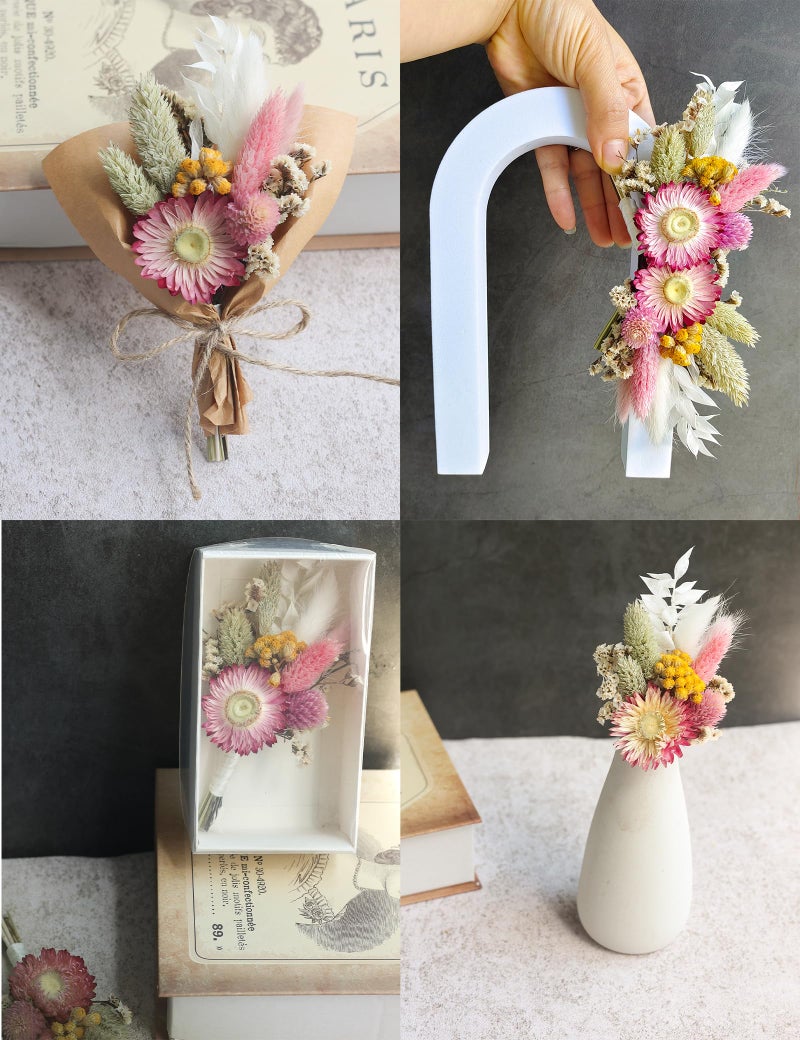xin's convey Mini Dried Flower Bouquet (Pack of 6)  Dried Flower Bouquet for Bohemian Wedding Table Centerpieces  Dried Pampas Grass  Groom and Best Man Boutonnieres  Dried Cake Flowers. (Burgundy) - Image 5