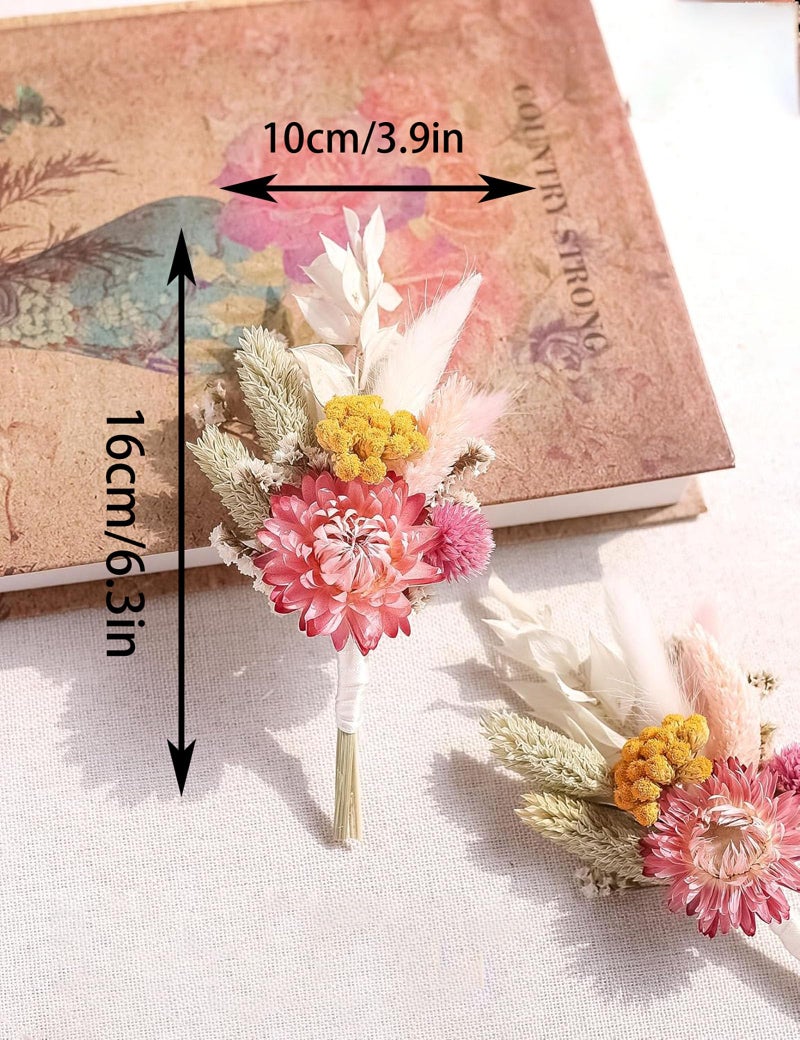 xin's convey Mini Dried Flower Bouquet (Pack of 6)  Dried Flower Bouquet for Bohemian Wedding Table Centerpieces  Dried Pampas Grass  Groom and Best Man Boutonnieres  Dried Cake Flowers. (Burgundy) - Image 3