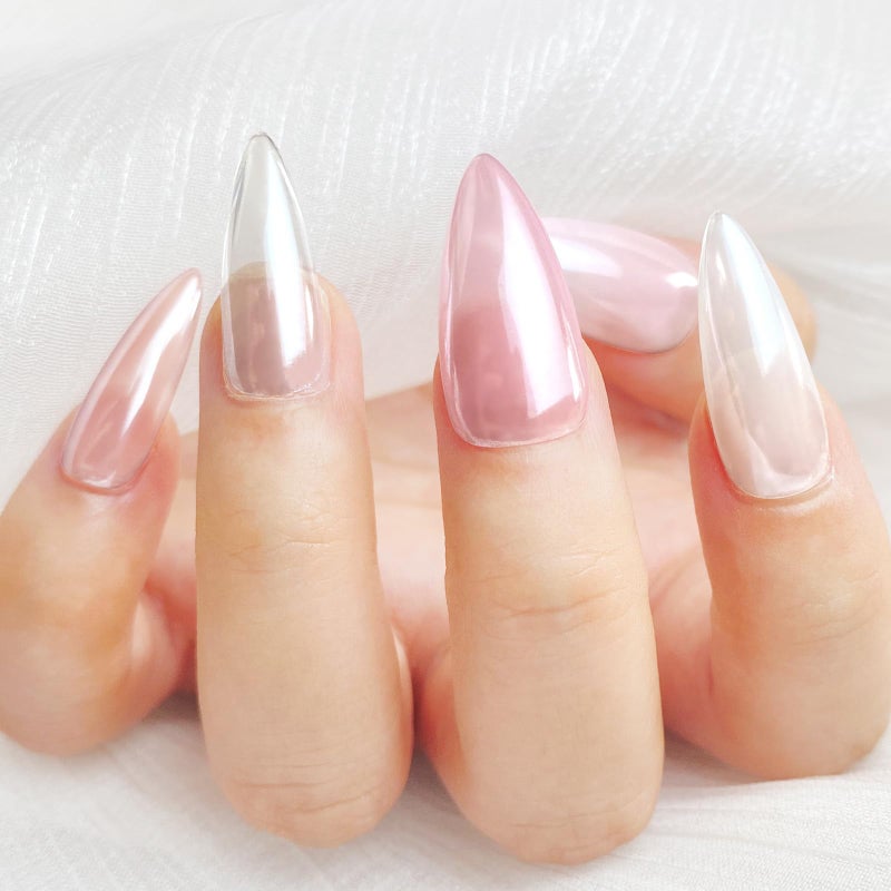 FNNZ White Chrome Nail Powder, Clear Glazed Donut Mermaid Aurora Nail Powder Pigment Pearlescent Nail Art Glitter Decoration for Home DIY Nail Salon Manicure - Glaze White - Image 2
