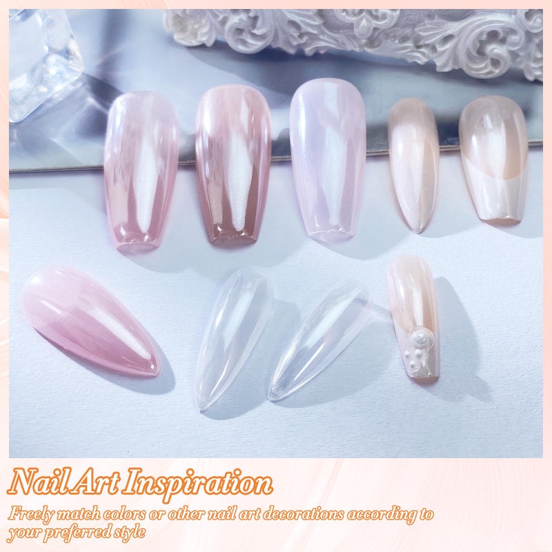 FNNZ White Chrome Nail Powder, Clear Glazed Donut Mermaid Aurora Nail Powder Pigment Pearlescent Nail Art Glitter Decoration for Home DIY Nail Salon Manicure - Glaze White - Image 4