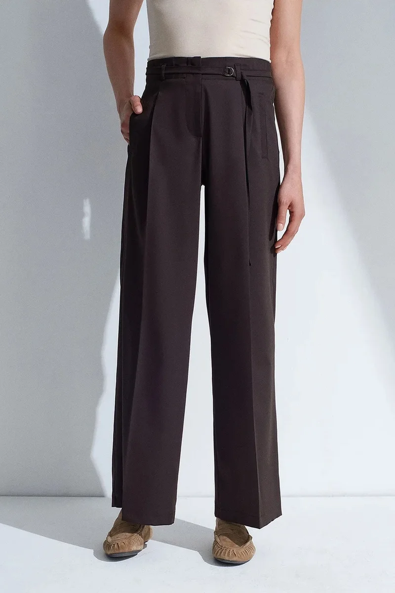Dilvin Coffee Brown DILVIN Belted Wide-Leg Trousers for Women | Best Price UAE