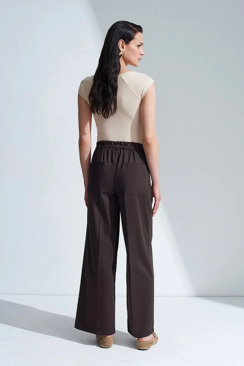 Dilvin Coffee Brown DILVIN Belted Wide-Leg Trousers for Women | Best Price UAE