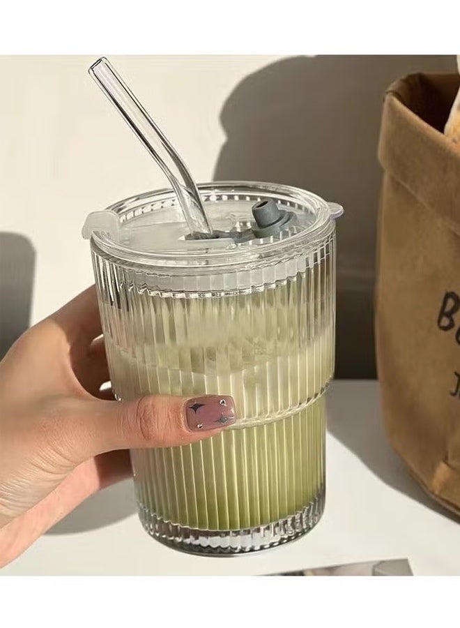 هومستر كوب زجاجي مزخرف مع غطاء وعصا 13 أونصة مجموعة كوب قهوة ثلجية كلاسيكية كوب عصير سموذي مطحون شاي ماتشا ماء مخفوق شاي ساخن واضح أكواب زجاجية حديثة حقيبة شاي سفر زجاجات المطبخ - Image 4