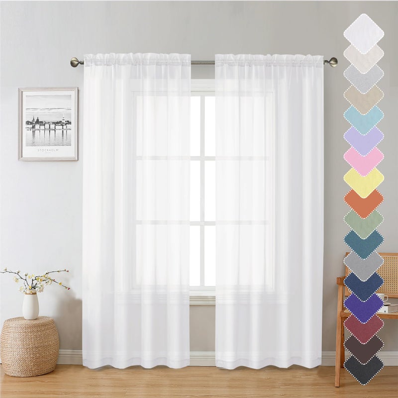 Lecloud White Sheer Curtains 54 Inch Length 2 Panels  Voile Bedroom Curtains for Windows  Airy Lightweight Dual Rod Pocket Curtain Drapes Window Treatments  Each Panel 42 X 54 Inch - Image 1