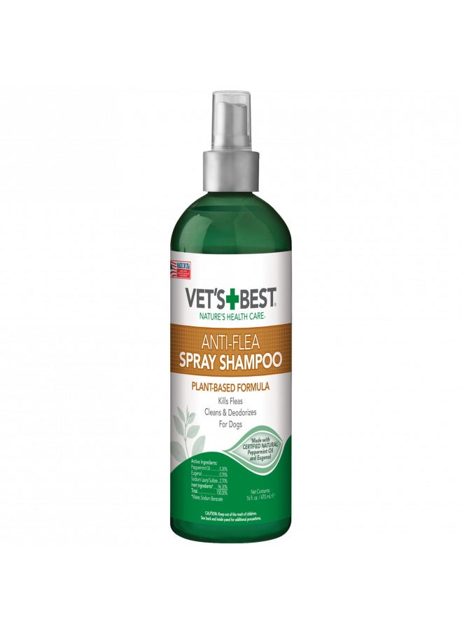 Vet's Best Anti-Flea Spray Shampoo - Dog Flea and Tick Treatment - Plant-Based Formula - Certified Natural Oils - 16 oz