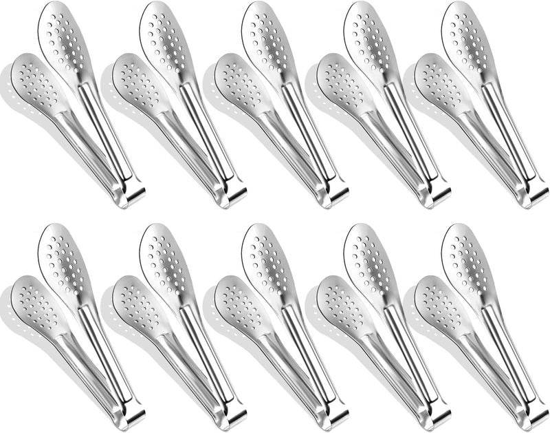 XEVOM 10PCS Serving Tongs, Small Kitchen Tongs, Stainless Steel small Appetizer Tongs Mini Sugar Ice (5 Inch) - Image 1