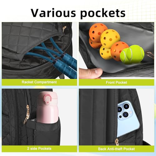 YEEGO DIRECT Tennis Bags for Women, Tennis Backpack Pickleball Racket Bags,Waterproof Sling Bag,Suitable for Pickleball Tennis Badminton, Gifts for Women Men (Black) - Image 4