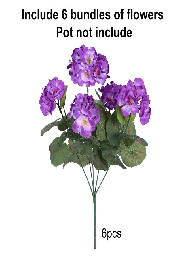 HyeFlora Artificial Geranium Fake Flowers for Outdoors Decoration, 6 Bundles Silk Geraniums Flower UV Resistant Look Real Faux Plants for Outside Planter Front Door Garden Patio Balcony Yard Home, Purple - Image 4
