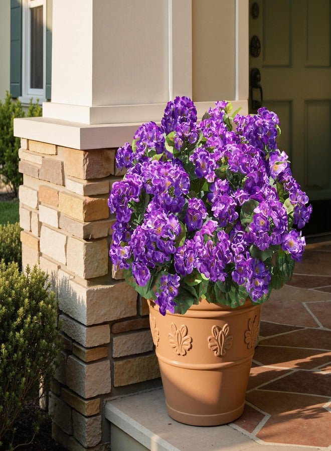 HyeFlora Artificial Geranium Fake Flowers for Outdoors Decoration, 6 Bundles Silk Geraniums Flower UV Resistant Look Real Faux Plants for Outside Planter Front Door Garden Patio Balcony Yard Home, Purple - Image 2