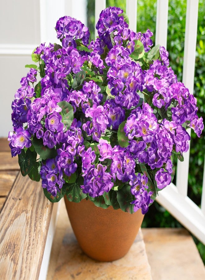 HyeFlora Artificial Geranium Fake Flowers for Outdoors Decoration, 6 Bundles Silk Geraniums Flower UV Resistant Look Real Faux Plants for Outside Planter Front Door Garden Patio Balcony Yard Home, Purple - Image 1