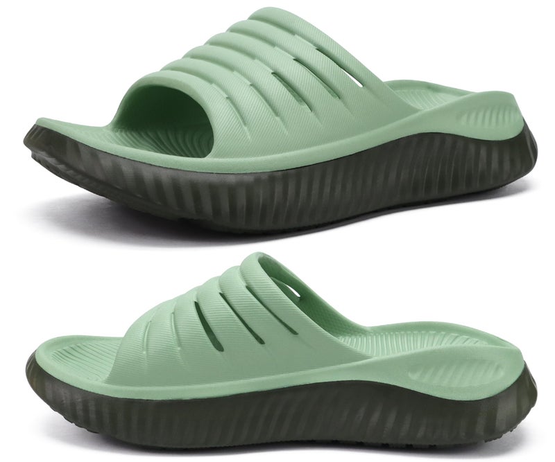 KuaiLu Womens Recovery Sandals Comfortable Plantar Fasciitis Arch Support Ladies Orthopedic Open Toe Slip On Running Sport Walking Slides Thick Athletic Cushion Slippers Summer Sliders Green Size 8 - Image 1