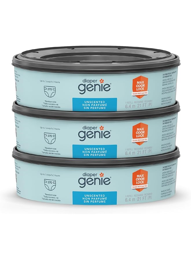 Diaper Genie Bags Refills 270 Count (Pack Of 3) With Max Odor Lock Holds Up To 810 Newborn Diapers  - Image 1
