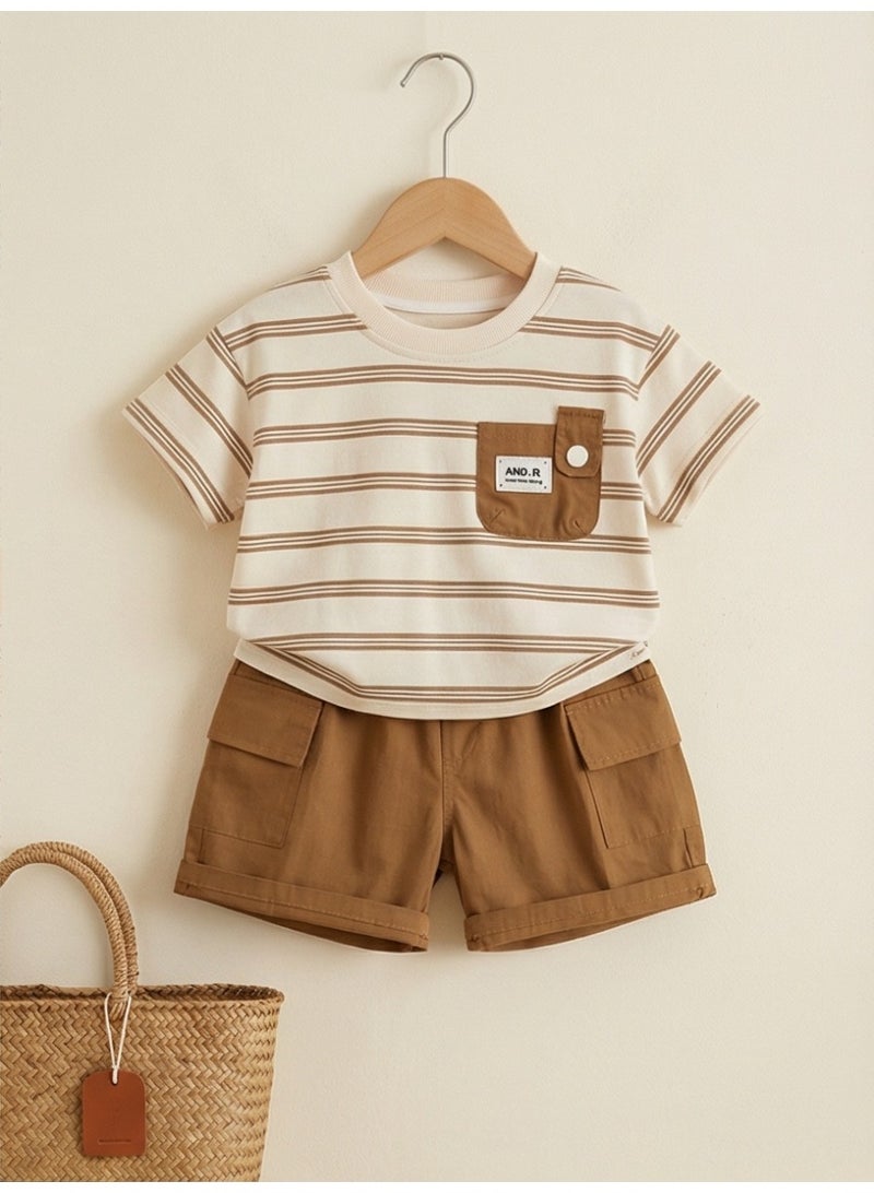 Baby Boy Clothes Summer Outfit Set Striped Short - Sleeve T - shirt + Casual Shorts 2- Piece Set - Image 1