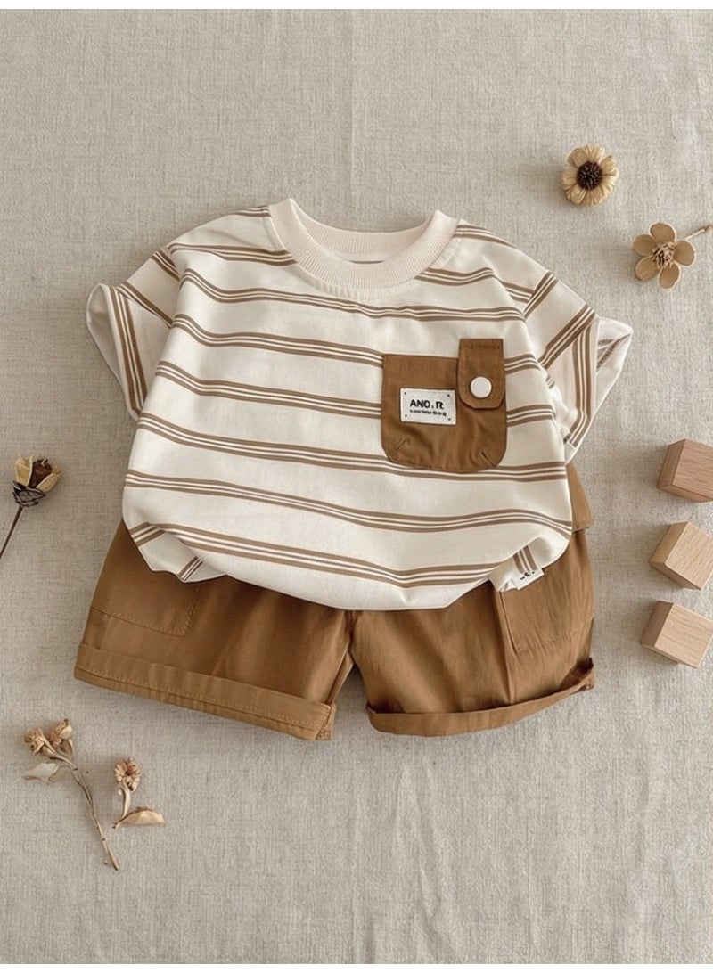 Baby Boy Clothes Summer Outfit Set Striped Short - Sleeve T - shirt + Casual Shorts 2- Piece Set - Image 2