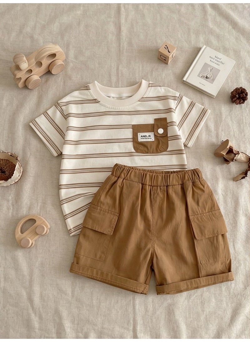 Baby Boy Clothes Summer Outfit Set Striped Short - Sleeve T - shirt + Casual Shorts 2- Piece Set - Image 3