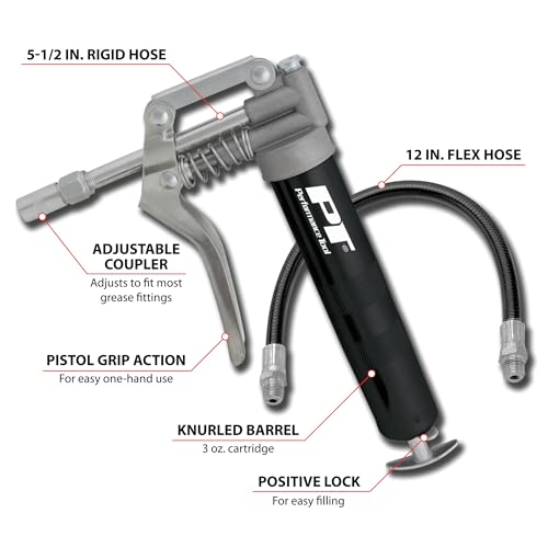 Performance Tool W54198 Mini Grease Gun (3 oz) With 12 inch Flexible Hose and 5.5 inch Rigid Extension Pipe. - Image 2