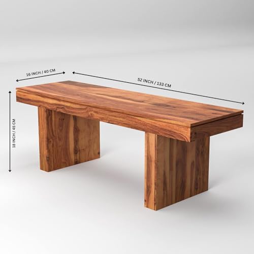 WOODAMIYA Solid Wood Seating Bench for Indoor and Outdoor Uses l Bench for Daining Room, Balcouny, Office, Gym, Garden l Easy DIY l Teak Finish l 44x14.5x17.5 Inch - Image 2