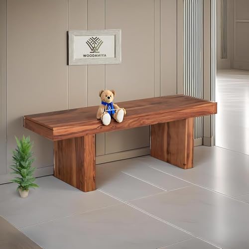 WOODAMIYA Solid Wood Seating Bench for Indoor and Outdoor Uses l Bench for Daining Room, Balcouny, Office, Gym, Garden l Easy DIY l Teak Finish l 44x14.5x17.5 Inch - Image 1