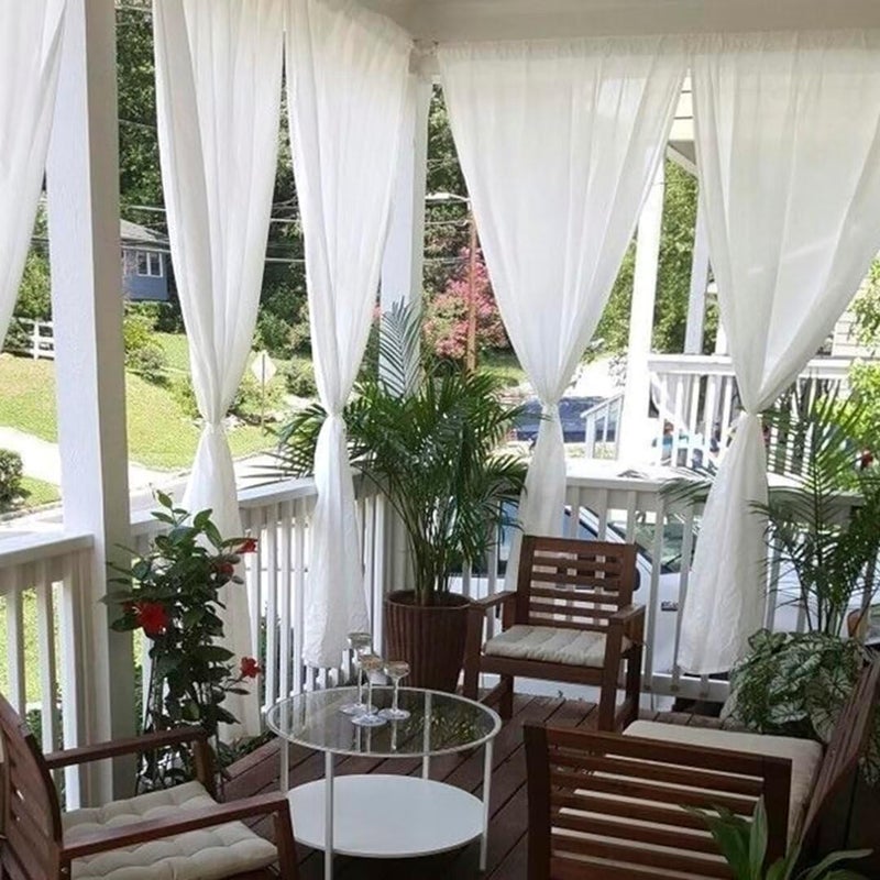 youleyar White Sheer Outdoor Curtains for Patio Waterproof 2 Panels Linen Look Rod Pocket Indoor Voile Curtain for Living Room, Bedroom, Porch, Pergola, Cabana, Gazebo(100x120 Inch, White) - Image 4
