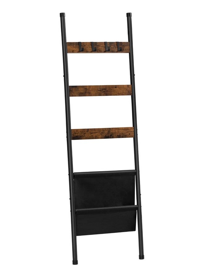 HOOBRO HOOBRO Blanket Ladder, 5 Tier Towel Rack, 17.3" L x 63" H, Wall-Leaning Blanket Rack for Living Room, Decorative Ladder with 4 Hooks and Magazine Pocket, Rustic Brown BF32CJ01 - Image 1