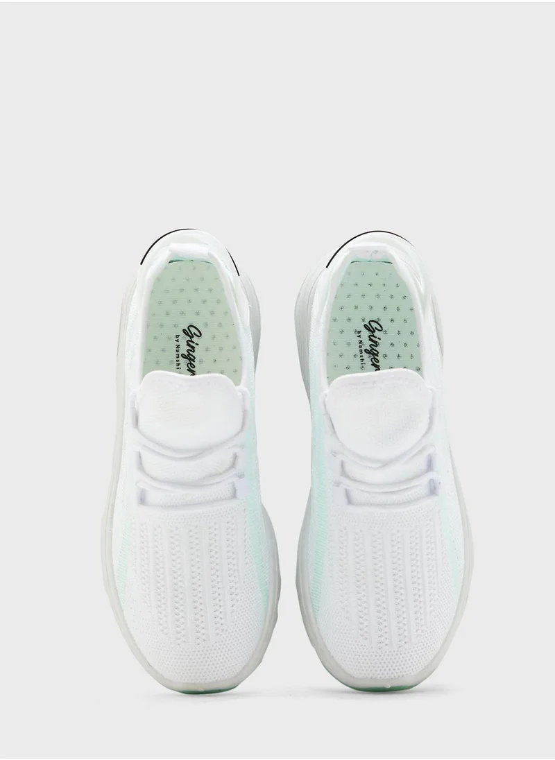 Ginger Coloured Detail Knit Lace Up Sneaker