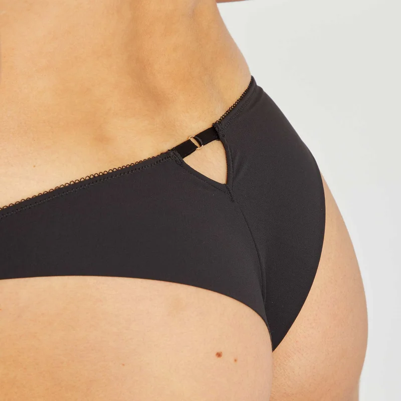 Kiabi  Gridded Lace Tanga Briefs Black for Women | Best Price UAE