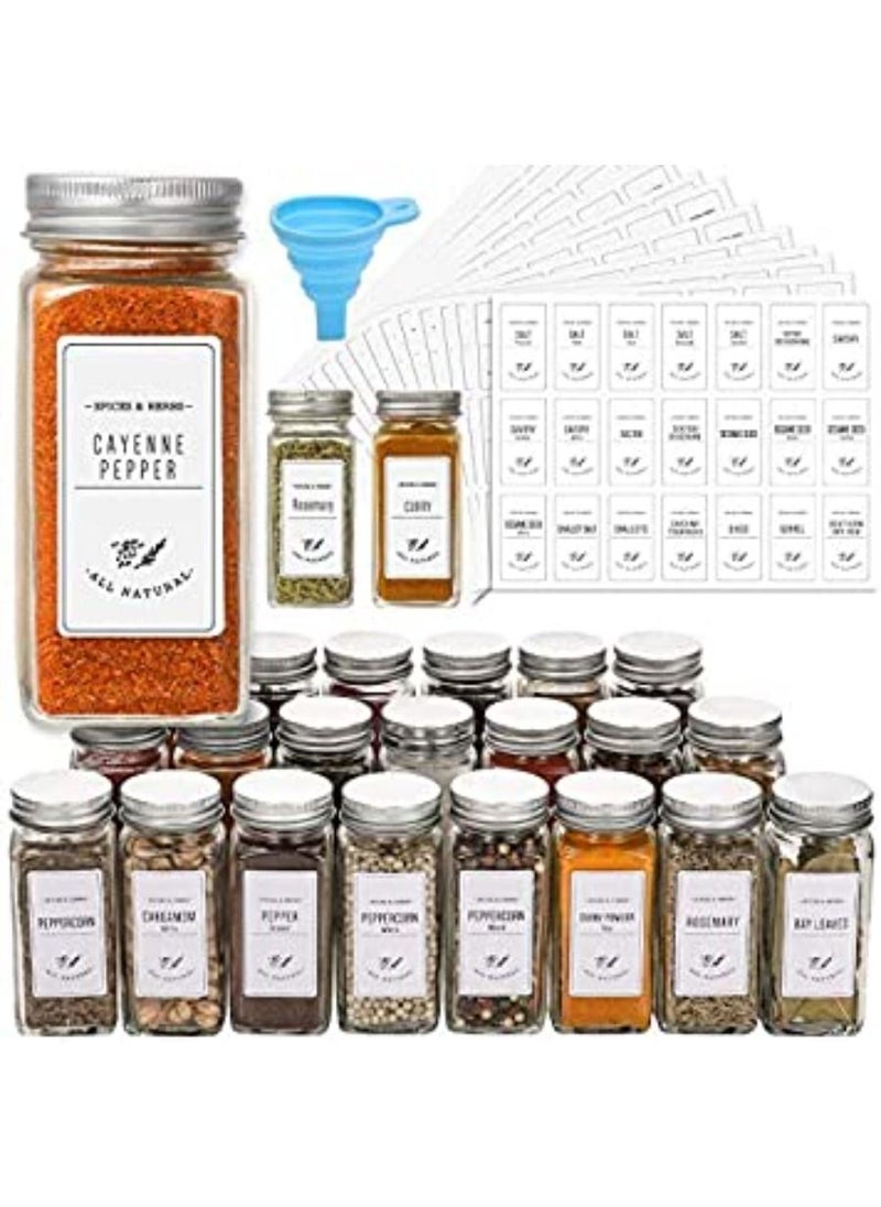 QUESERA - 24Pcs Glass Spice Jars with Spice Labels 4oz Empty Square Spice Bottles Shaker Lids and Airtight Metal Caps   Chalk Marker and Silicone Collapsible Funnel Included - Image 1