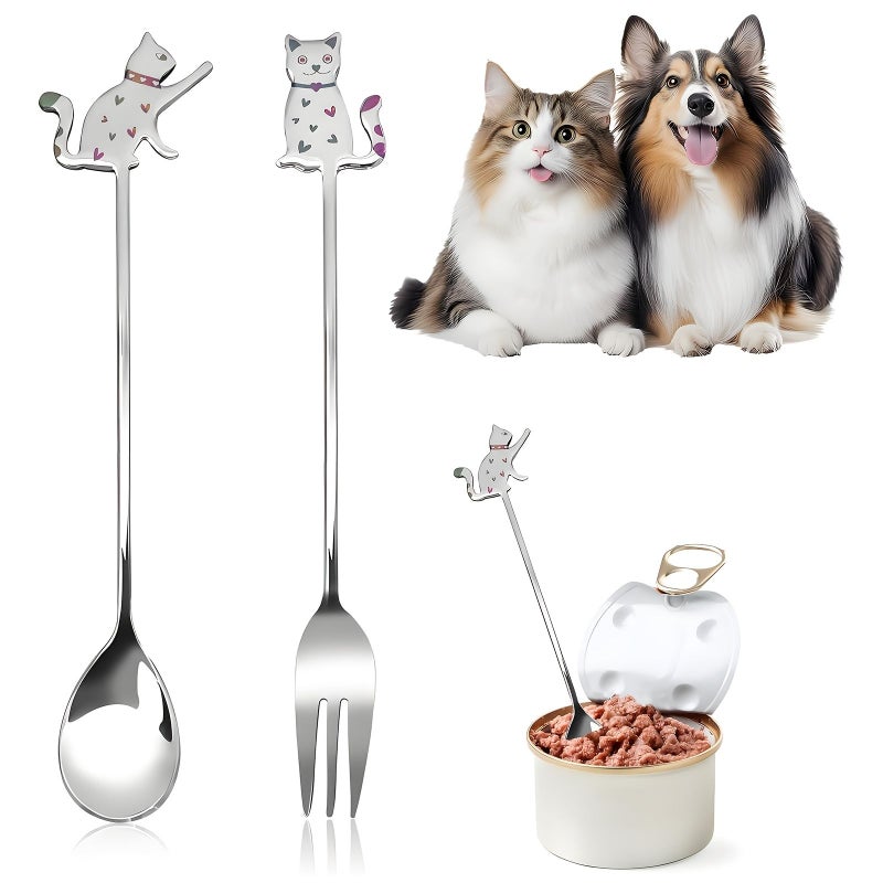 2pcs Stainless Steel Cat Food Scoop Set Easy Clean For Wet Dry Pet Bowl - Image 1
