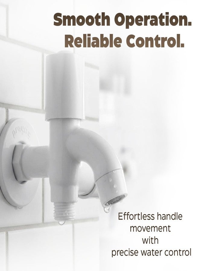 Prayag® Grand Series 2 Way Bib Cock 15mm with Flange | 5-Years Manufacturer Warranty | Wall Mount Dual Outlet Tap | Durable PTMT Plastic Tap for Bathroom - (White) - Image 4