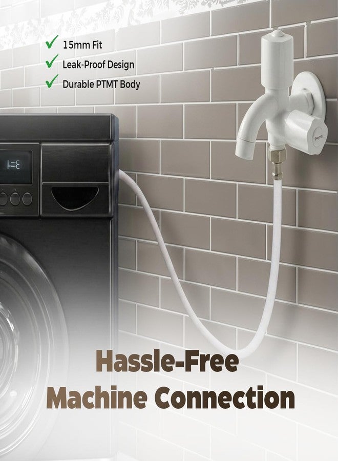 Prayag® Grand Series 2 Way Bib Cock 15mm with Flange | 5-Years Manufacturer Warranty | Wall Mount Dual Outlet Tap | Durable PTMT Plastic Tap for Bathroom - (White) - Image 3