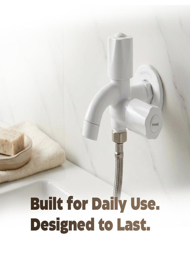 Prayag® Grand Series 2 Way Bib Cock 15mm with Flange | 5-Years Manufacturer Warranty | Wall Mount Dual Outlet Tap | Durable PTMT Plastic Tap for Bathroom - (White) - Image 5