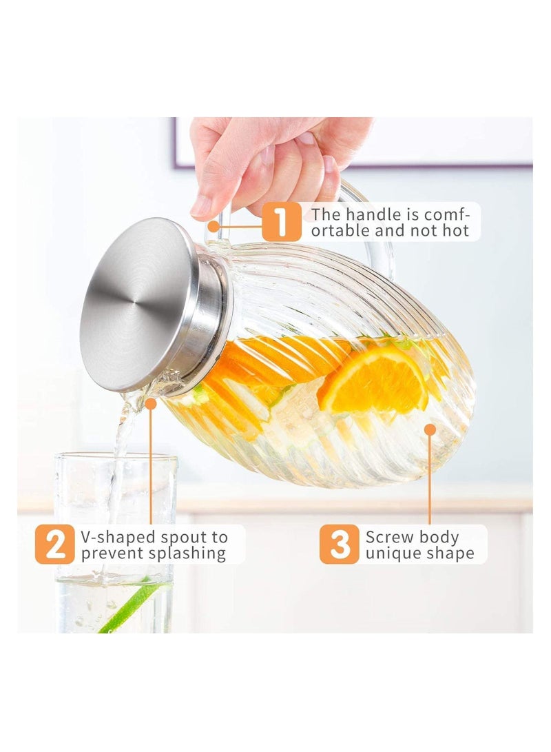 Glass Water Pitcher, 1.5 Liters Pitcher With Hummingbird Shape and Tight Stainless Steel Lid, Carafe Long Comfortble Handle, Good Beverage for Homemade Juice & Iced Tea - Image 4