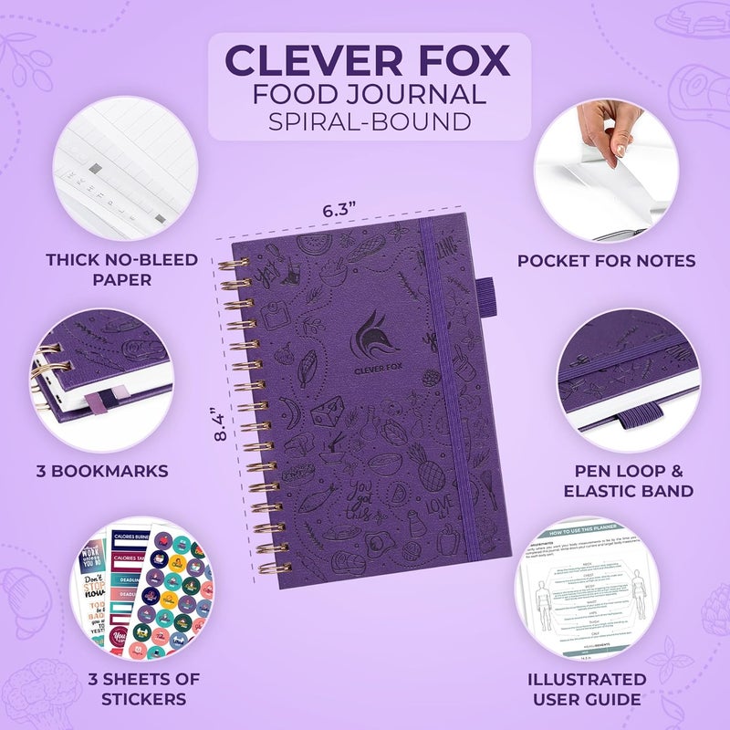 Clever Fox Food Journal Spiral - Daily Food Diary, Meal Prep Planner to Track Calories & Nutrients, Weight Loss Tracker Notebook (Purple) - Image 2