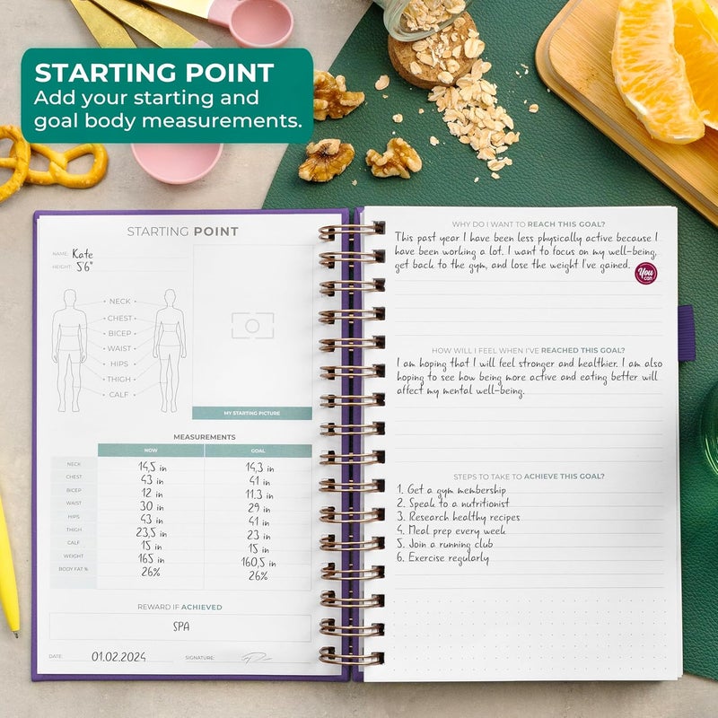 Clever Fox Food Journal Spiral - Daily Food Diary, Meal Prep Planner to Track Calories & Nutrients, Weight Loss Tracker Notebook (Purple) - Image 3