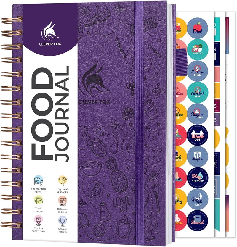 Clever Fox Food Journal Spiral - Daily Food Diary, Meal Prep Planner to Track Calories & Nutrients, Weight Loss Tracker Notebook (Purple) - Image 1