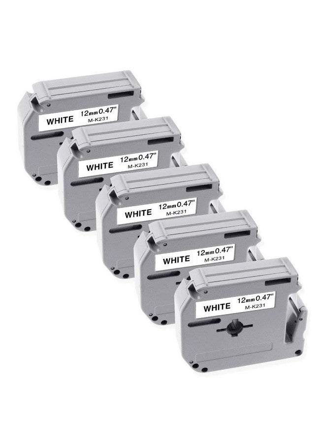 Freshworld 5-Pack P Touch M-K231 Tape Compatible For Brother M Tape 12Mm 0.47 Inch Mk-231 M231 M-231 M-K231S,For Brother Ptouch Pt-M95,Pt-85,Pt-75,Pt-65,Pt-90,Pt-80 Label Maker, Black On White, 1/2 Inch X 26.2Ft - Image 1