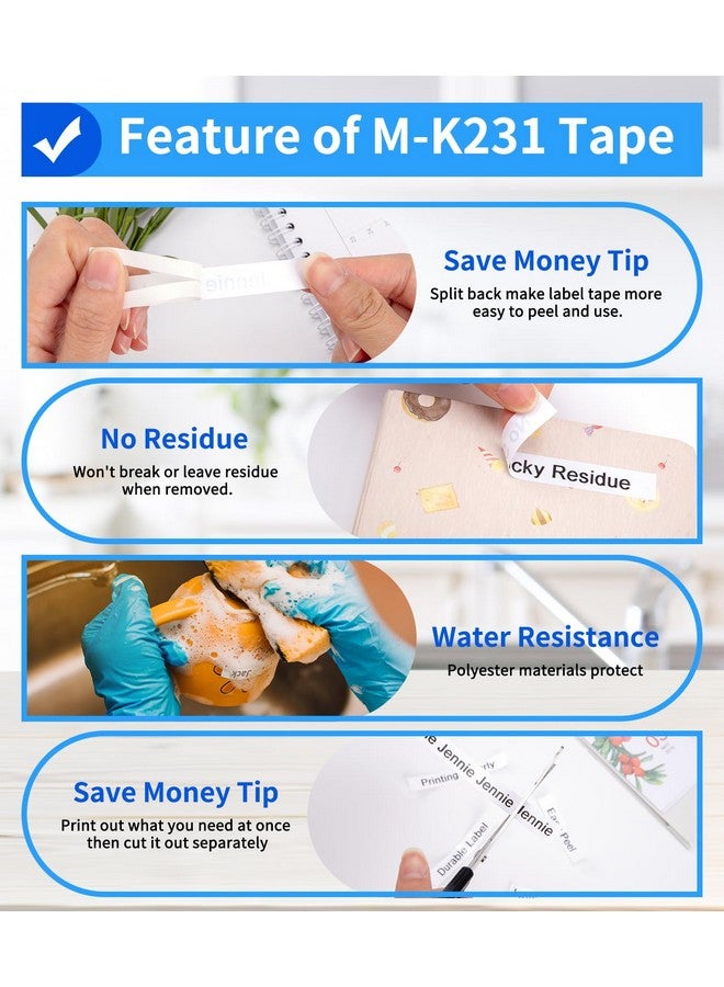 Freshworld 5-Pack P Touch M-K231 Tape Compatible For Brother M Tape 12Mm 0.47 Inch Mk-231 M231 M-231 M-K231S,For Brother Ptouch Pt-M95,Pt-85,Pt-75,Pt-65,Pt-90,Pt-80 Label Maker, Black On White, 1/2 Inch X 26.2Ft - Image 4
