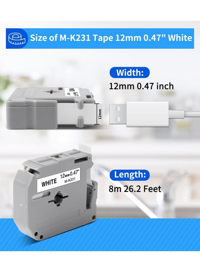 Freshworld 5-Pack P Touch M-K231 Tape Compatible For Brother M Tape 12Mm 0.47 Inch Mk-231 M231 M-231 M-K231S,For Brother Ptouch Pt-M95,Pt-85,Pt-75,Pt-65,Pt-90,Pt-80 Label Maker, Black On White, 1/2 Inch X 26.2Ft - Image 3
