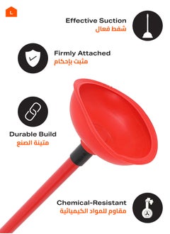 LAWAZIM PVC Toilet Plunger - Red - Clogged Toilets and Drains Suction Plumbing Tool with Threaded Handle and Hanging Loop - Durable Bathroom Plunger for Toilets Sinks, and Drains - Chemical-Resistant  - Image 3