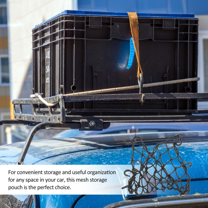 Black Latex Cargo Net with 6 Hooks 40x40cm Elastic Storage Mesh for Car SUV Trunk Motorcycle Fuel Tank - Image 5