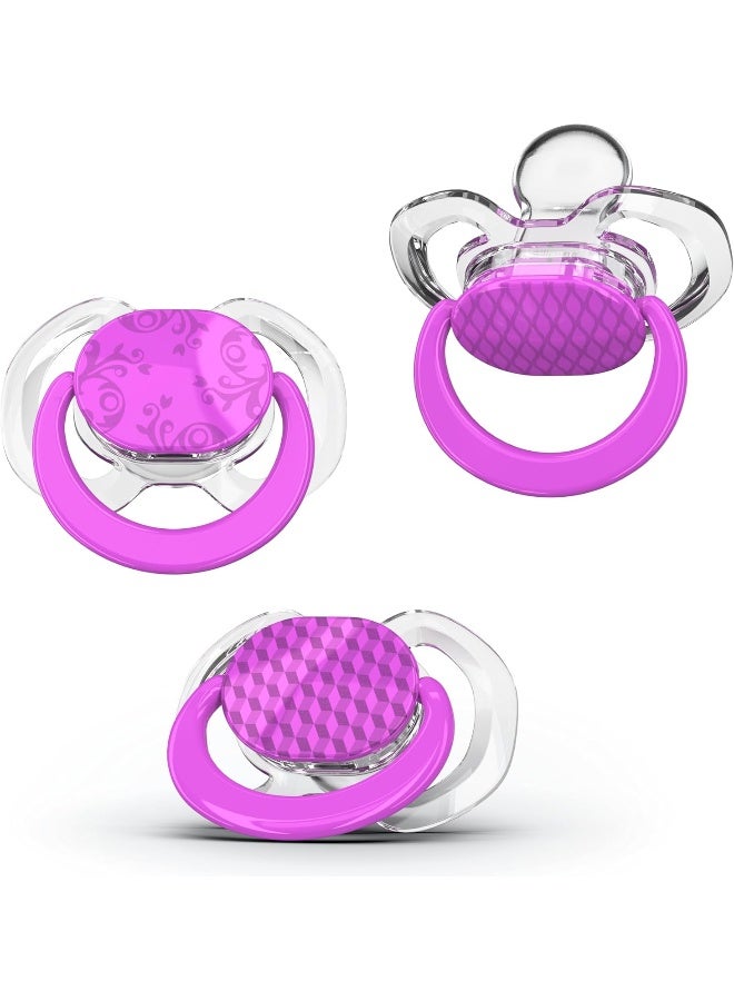 Smilo Baby Pacifier with Orthodontic Design for Healthy Dental Development - Stage 3 for Babies 9+ Months - Pack of 3X 100% Silicone Pacifiers BPA Free - Plum Purple - Image 1