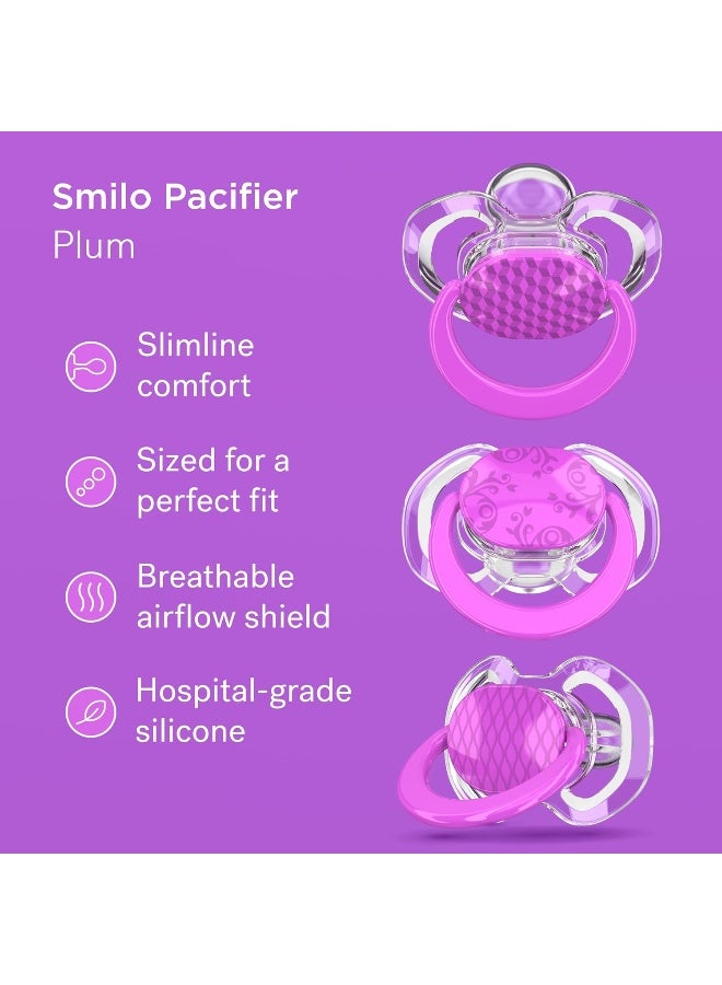 Smilo Baby Pacifier with Orthodontic Design for Healthy Dental Development - Stage 3 for Babies 9+ Months - Pack of 3X 100% Silicone Pacifiers BPA Free - Plum Purple - Image 2