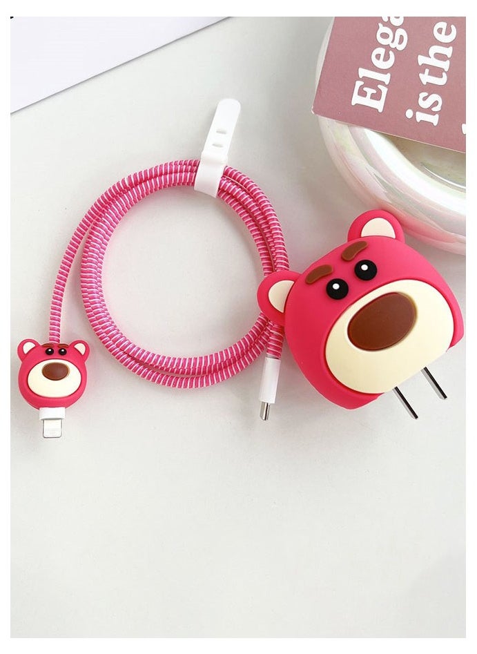 Generic Four-Piece Set of Mobile Phone Charger Protective Cover and Winder Suitable for Apple Original 18W/20W--Strawberry Bear  - Image 2
