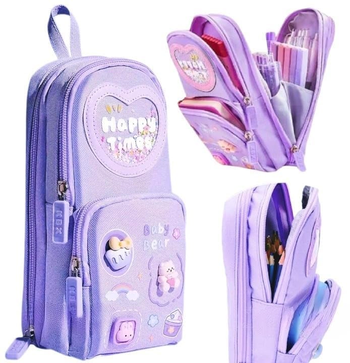 Parssufy Premium Pencil Case 6 Layer with 3 Compartment Cute Aesthetic Pencil Case,Stationery Organizer for School Supplies, Office, and Travel | Ideal Gift for Girls and Art Lovers (Happy-Purple) - Image 1