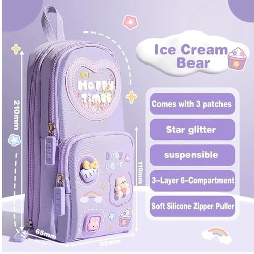 Parssufy Premium Pencil Case 6 Layer with 3 Compartment Cute Aesthetic Pencil Case,Stationery Organizer for School Supplies, Office, and Travel | Ideal Gift for Girls and Art Lovers (Happy-Purple) - Image 2