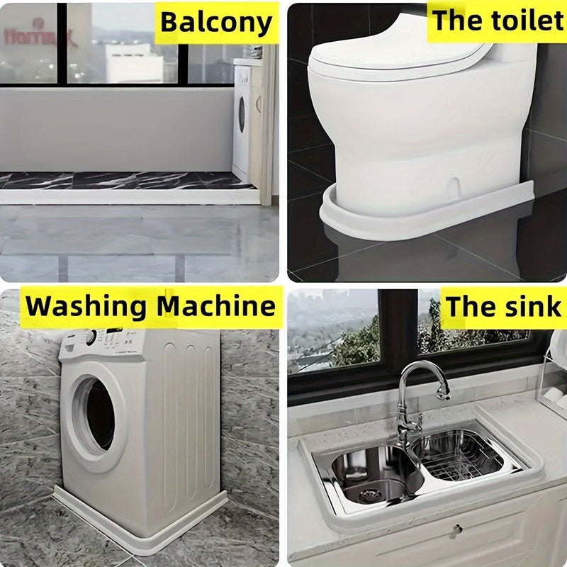 White 39.37 inch Foldable Silicone Dam Threshold Water Guard Door Wind Stopper Flexible Seal Strip Bathroom Baffle Bendable Water Barrier - Image 5