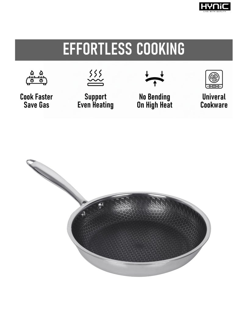 Hynic Tri-Ply Stainless Steel Frypan/Wok Pan, 22cm Honeycomb Non-Stick Induction Compatible Cookware, Durable & Rust-Free - Image 2