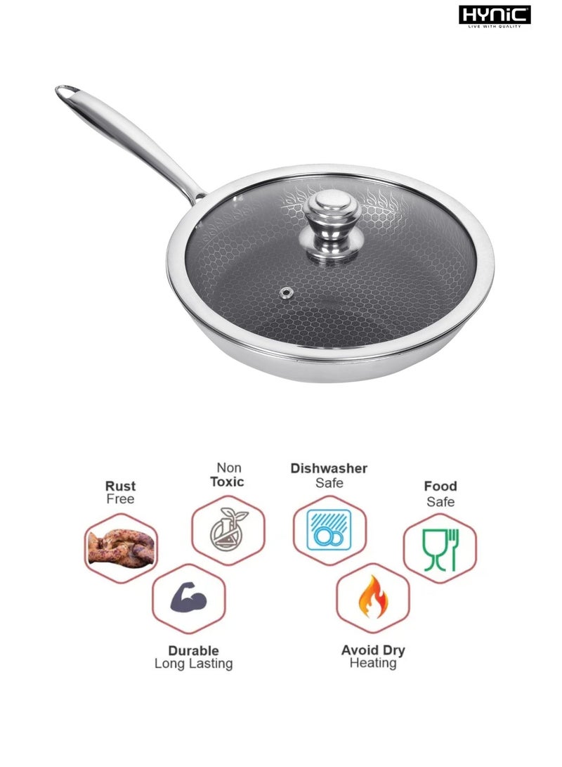 Hynic Tri-Ply Stainless Steel Frypan/Wok Pan, 22cm Honeycomb Non-Stick Induction Compatible Cookware, Durable & Rust-Free - Image 3